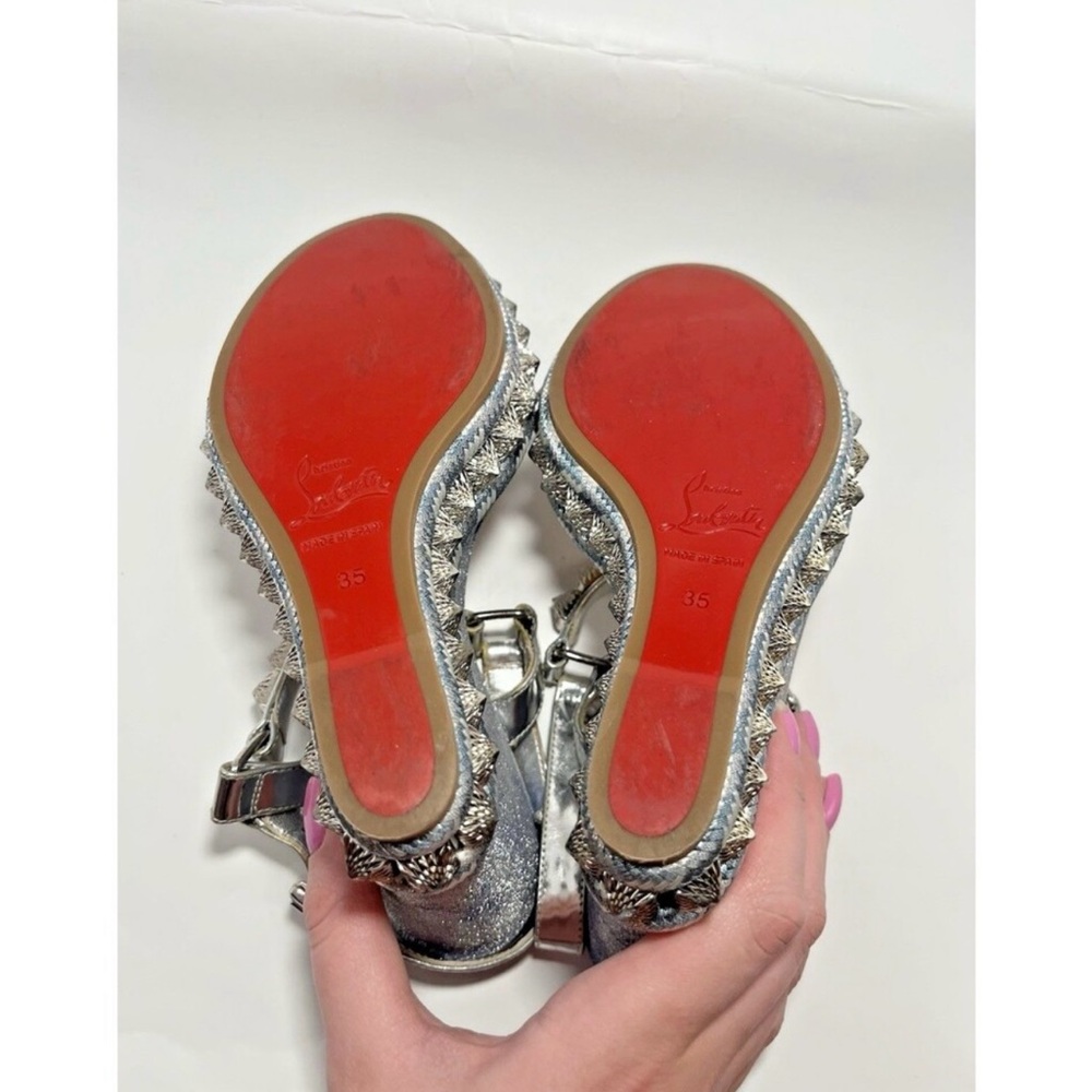 Christian Louboutin Silver Studded Wedge Sandals - Picture 11 of 11